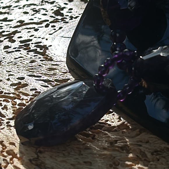 Amethyst Faceted Necklace Chunky Beaded Pendant 14K Clasp SF Statement Purple - Picture 6 of 11